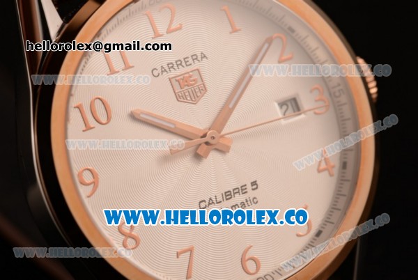 Tag Heuer Carrera Calibre 5 wiss ETA 2824 Automatic Steel Case with White Dial and Brown Leather Strap - Click Image to Close
